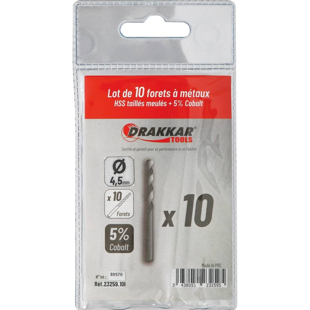 Foret à métaux HSS 5% cobalt 4,5mm - de 1 pcs DRAKKAR TOOLS - 23259