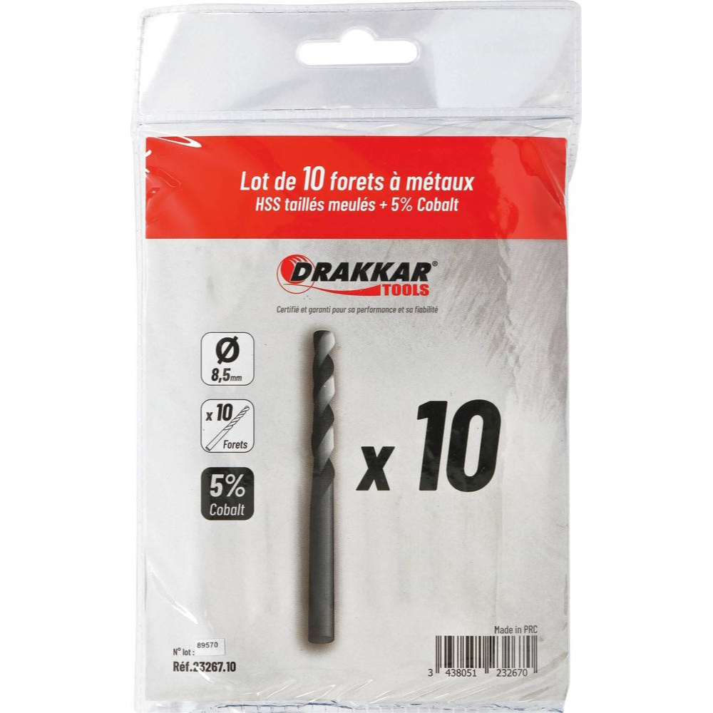 Foret à métaux HSS 5% cobalt 8,5mm - de 1 pcs DRAKKAR TOOLS - 23267