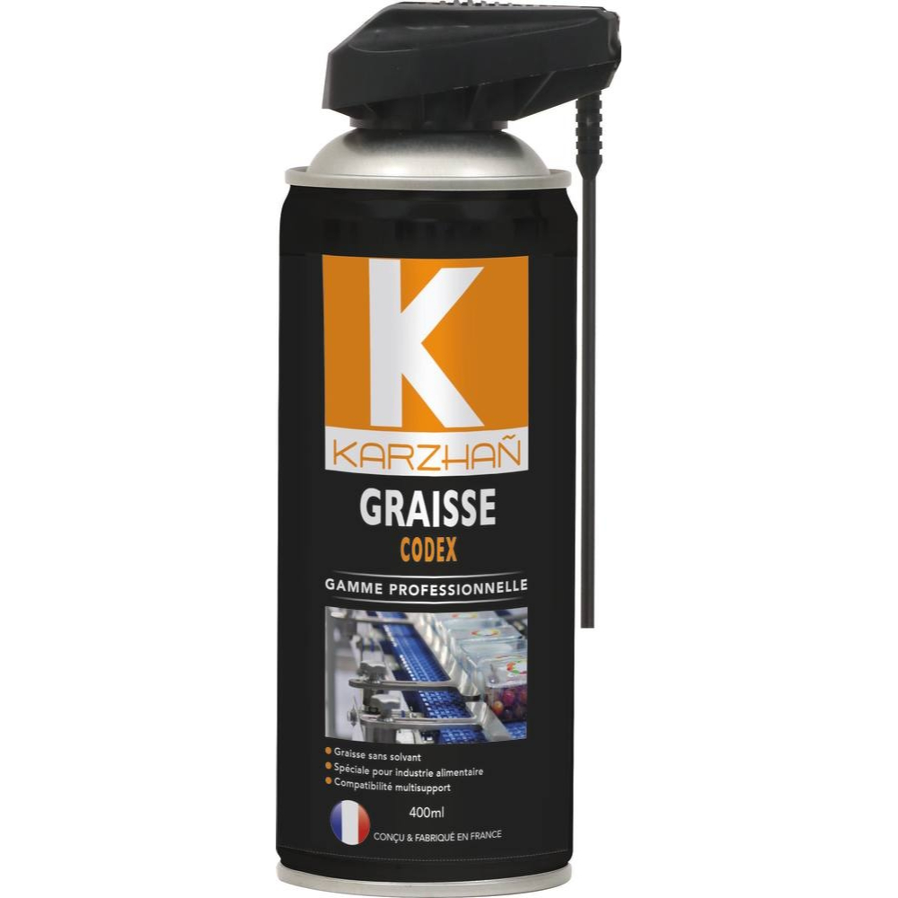 Graisse codex et agro-alimentaire avec tête 2 jets - aérosol de 400ml KARZHAN - 24554