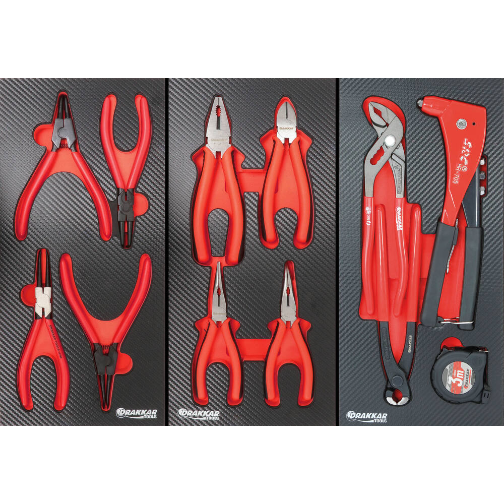 Servante d'atelier 7 tiroirs composée de 187 outils - modules finition carbone DRAKKAR TOOLS - 25048