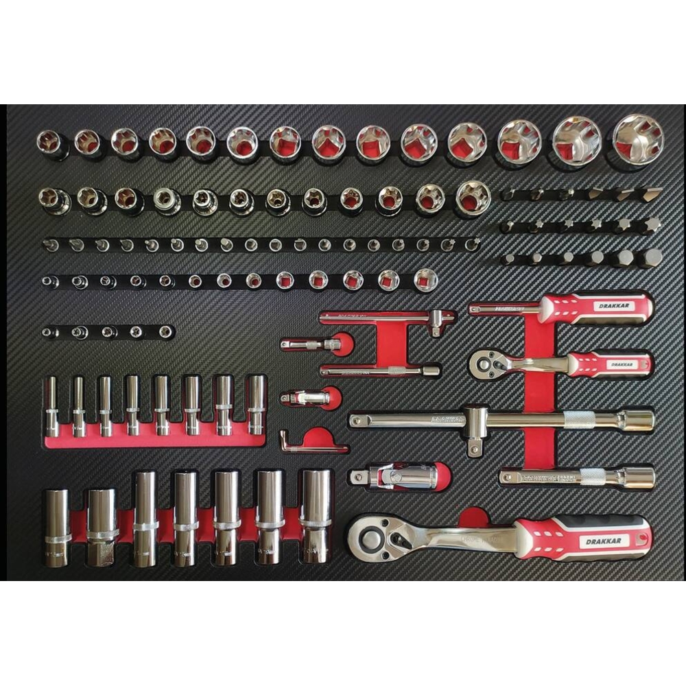 Servante d'atelier 7 tiroirs composée de 191 outils - modules finition carbone DRAKKAR TOOLS - 25059