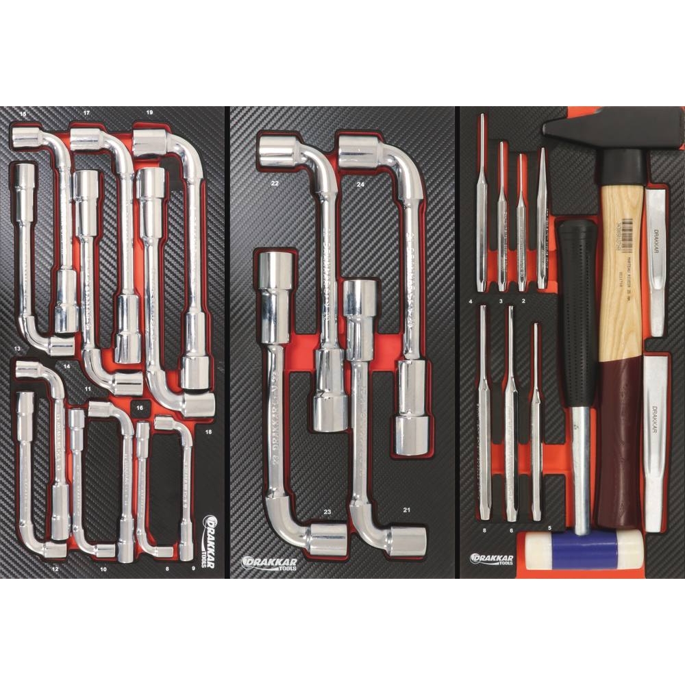 Servante d'atelier 7 tiroirs composée de 191 outils - modules finition carbone DRAKKAR TOOLS - 25059