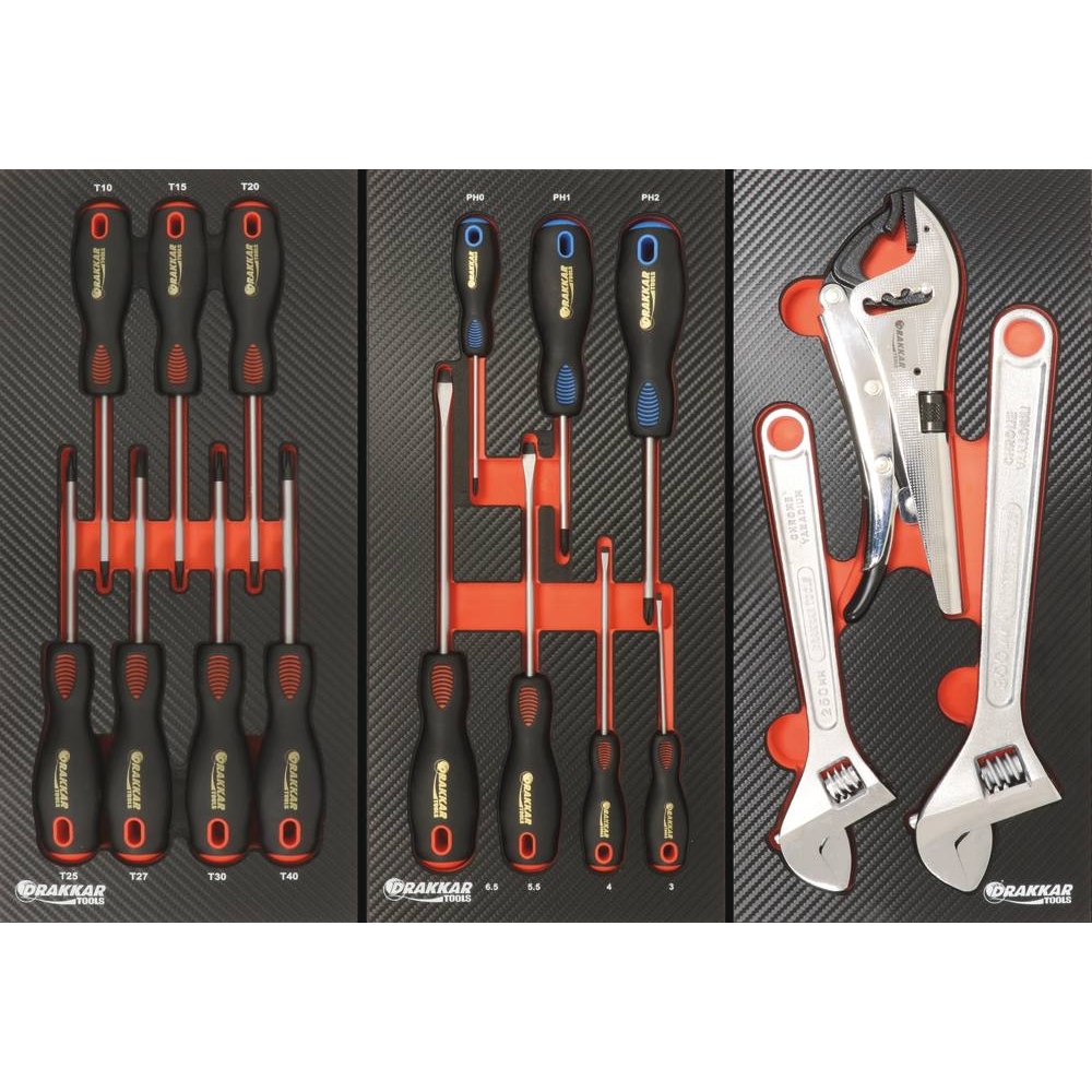 Servante d'atelier 7 tiroirs composée de 191 outils - modules finition carbone DRAKKAR TOOLS - 25059