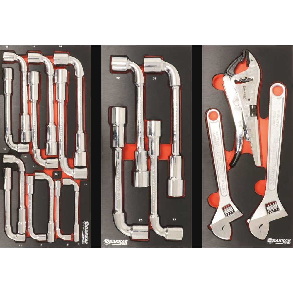 Servante d'atelier 8 tiroirs composée de 212 outils - modules finition métal DRAKKAR TOOLS - 25070