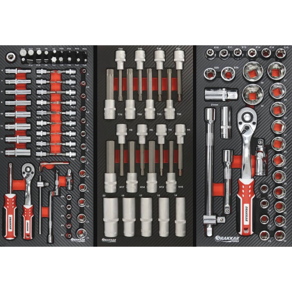Servante d'atelier 7 tiroirs composée de 191 outils - modules finition carbone DRAKKAR TOOLS - 25071