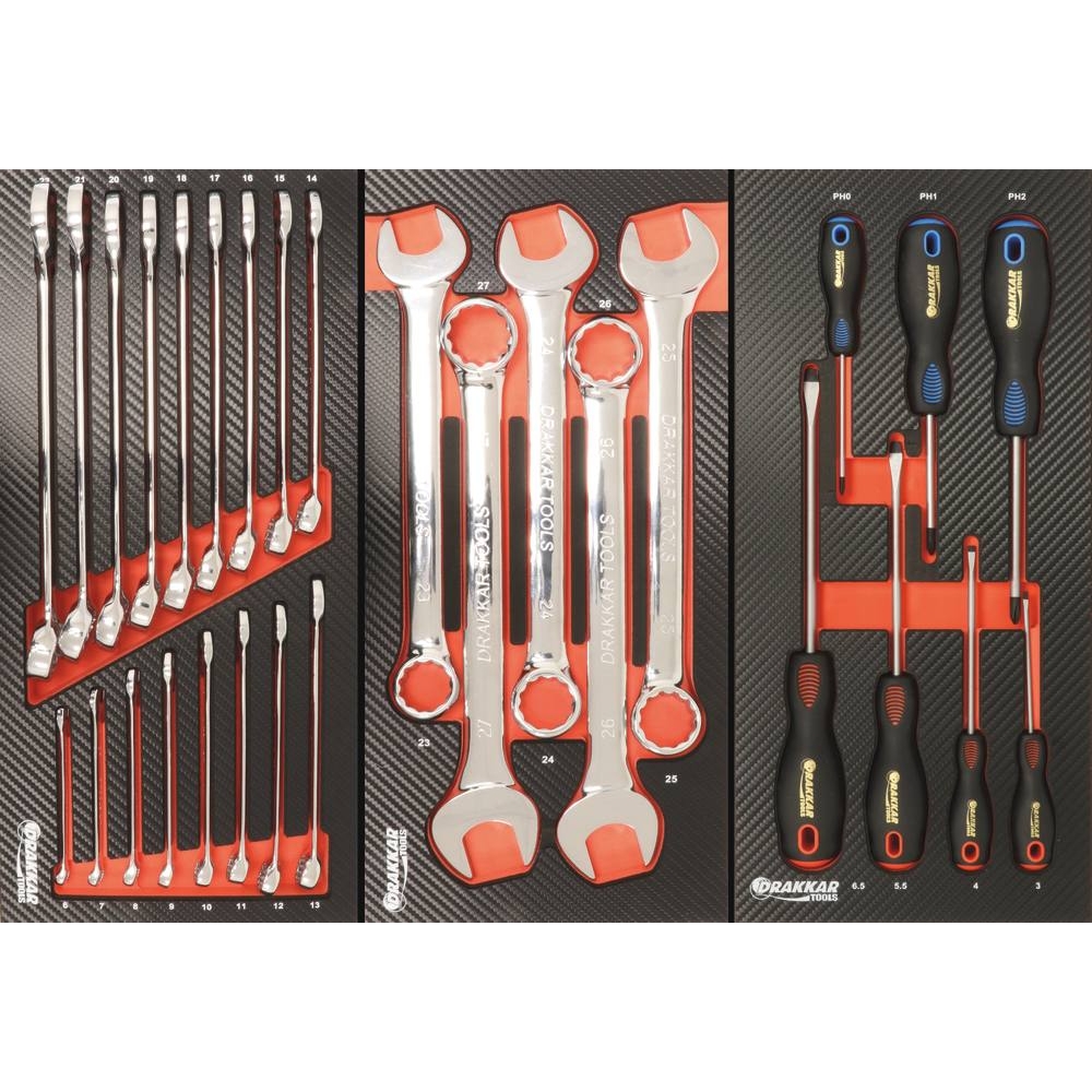 Servante d'atelier 7 tiroirs composée de 191 outils - modules finition carbone DRAKKAR TOOLS - 25071