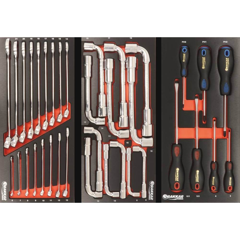 Module mousse 395x178mm métal clés à pipe 8 à 19mm - 12 pcs DRAKKAR TOOLS - 09707