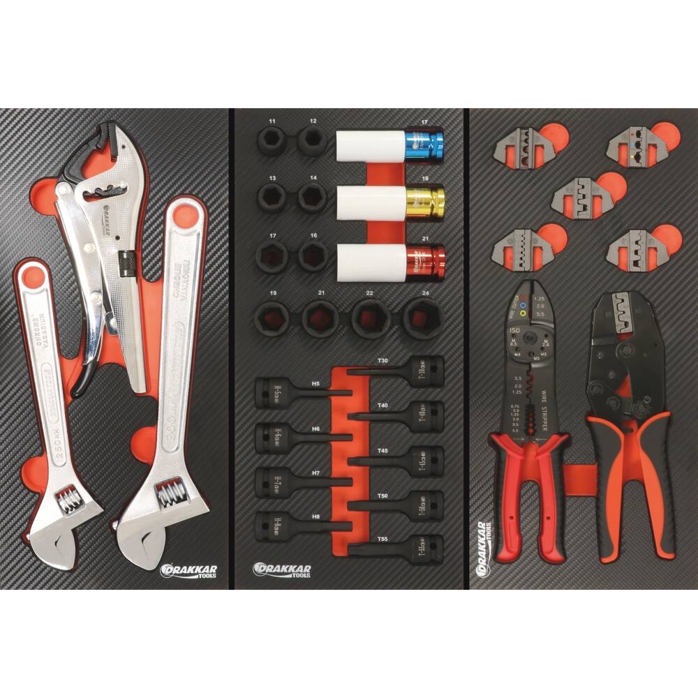 Servante d'atelier 7 tiroirs composée de 235 outils - modules finition carbone DRAKKAR TOOLS - 25078