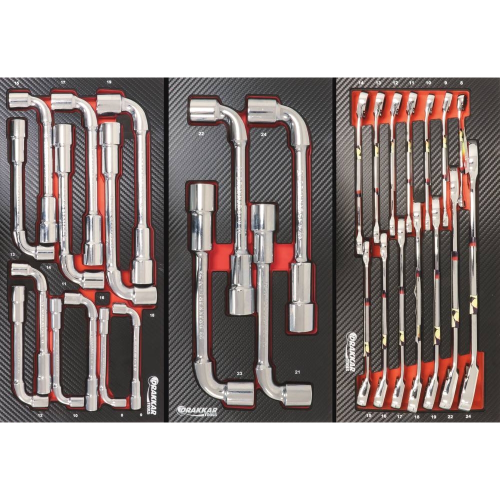Servante d'atelier 7 tiroirs composée de 215 outils - modules finition carbone DRAKKAR TOOLS - 25079