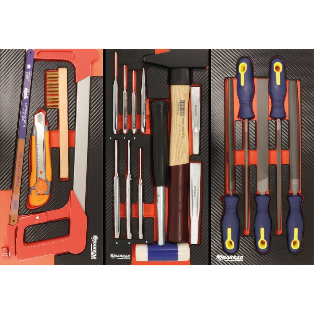 Servante d'atelier 7 tiroirs composée de 248 outils - modules finition carbone DRAKKAR TOOLS - 25084