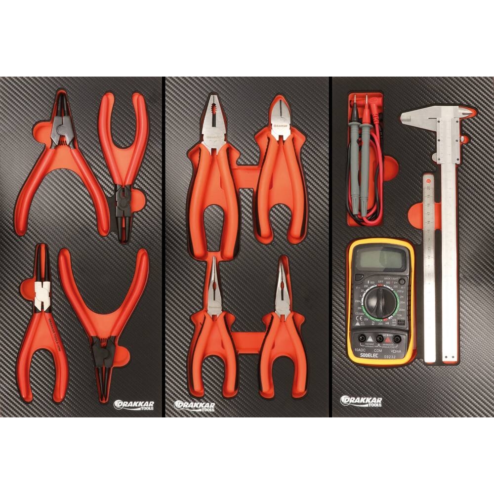 Servante d'atelier 7 tiroirs composée de 248 outils - modules finition carbone DRAKKAR TOOLS - 25084