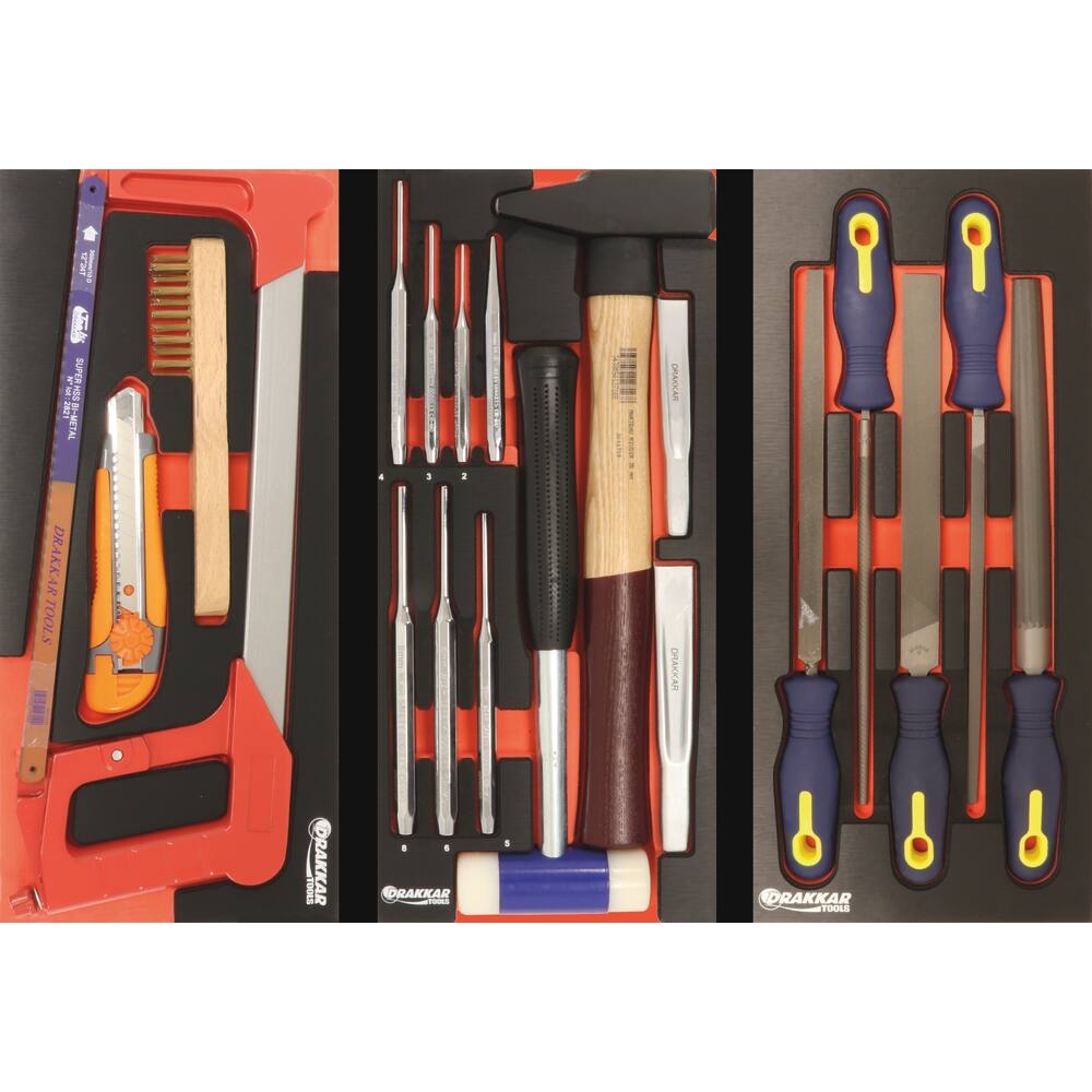 Module mousse 395x178mm métal scie/lames/cutter/brosse - 13 pcs DRAKKAR TOOLS - 09714