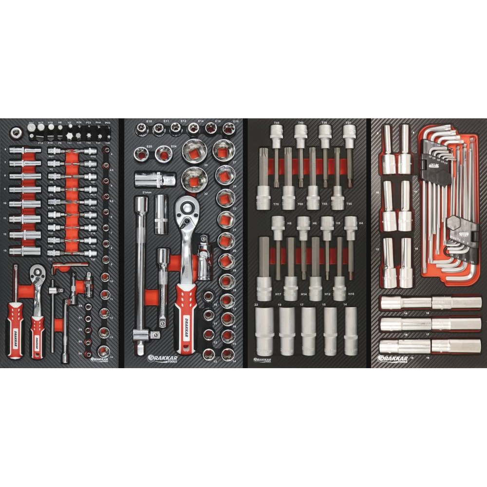 Servante d'atelier XXL 7 tiroirs composée de 220 outils - modules finition carbone DRAKKAR TOOLS - 25100