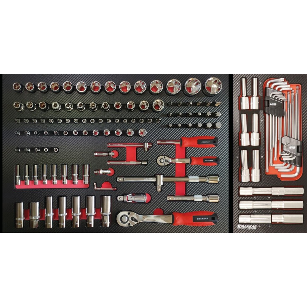 Servante d'atelier XXL 7 tiroirs composée de 220 outils - modules finition carbone DRAKKAR TOOLS - 25100