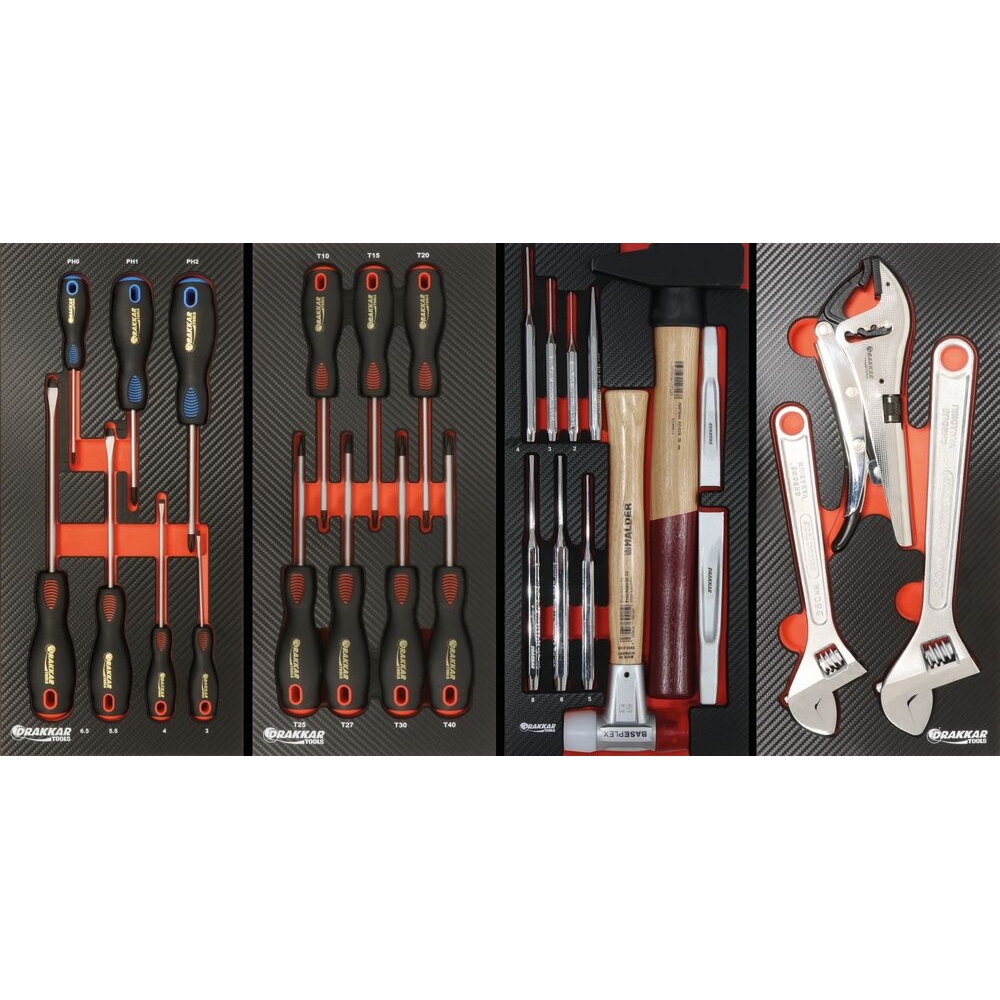 Servante d'atelier XXL 7 tiroirs composée de 220 outils - modules finition carbone DRAKKAR TOOLS - 25100