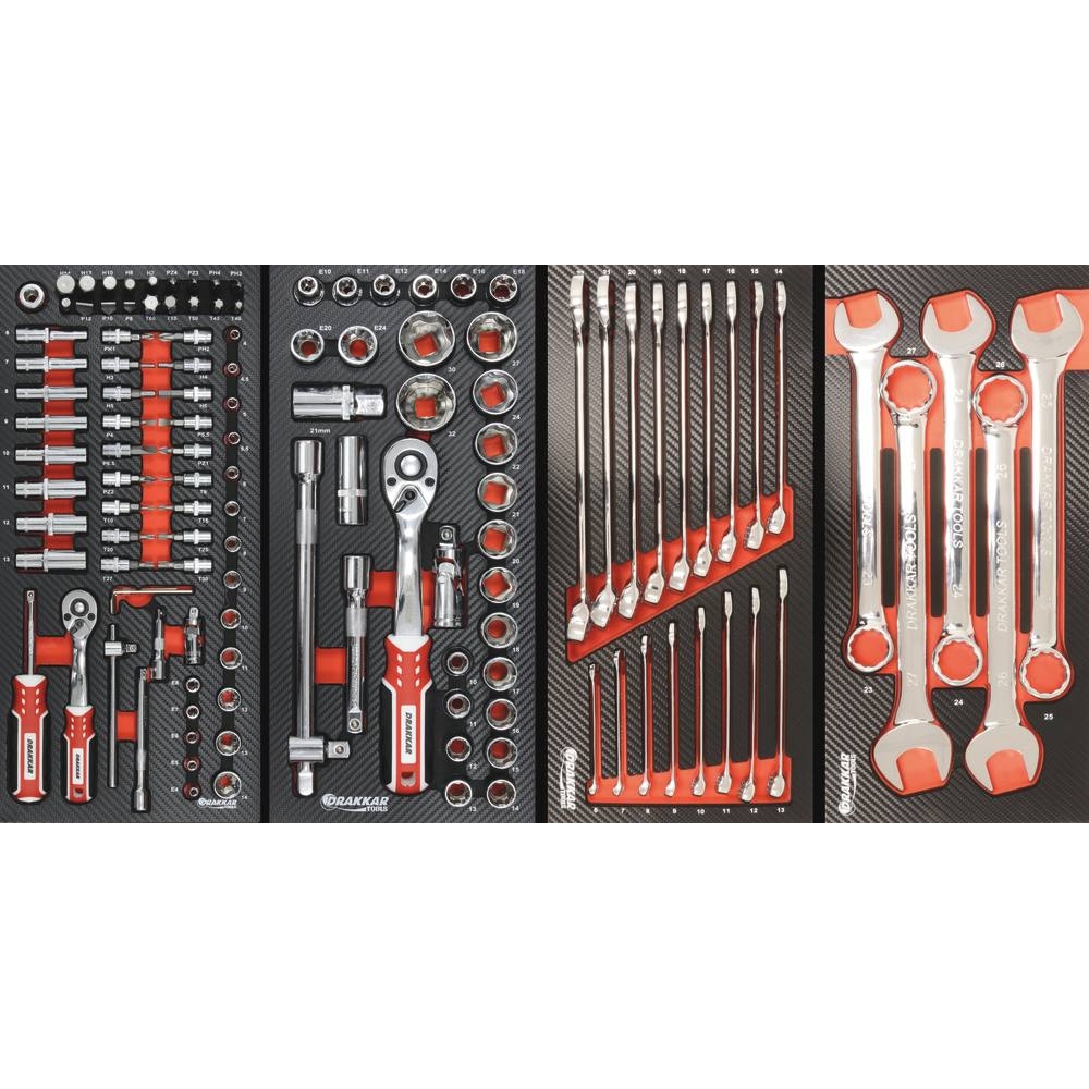 Servante d'atelier XXL 7 tiroirs composée de 177 outils - modules finition carbone DRAKKAR TOOLS - 25101
