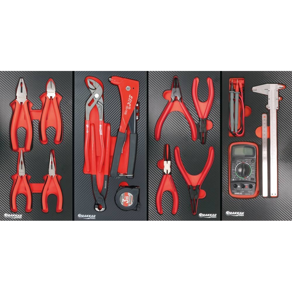 Servante d'atelier XXL 7 tiroirs composée de 177 outils - modules finition carbone DRAKKAR TOOLS - 25101