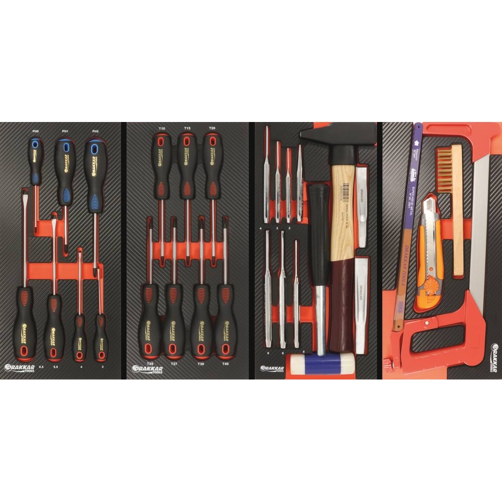 Servante d'atelier XXL 7 tiroirs composée de 177 outils - modules finition carbone DRAKKAR TOOLS - 25101