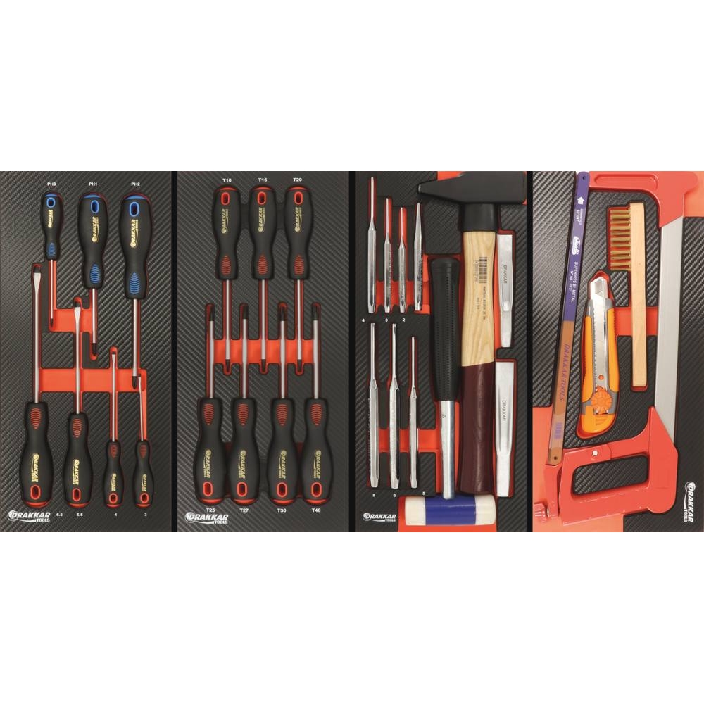 Servante d'atelier XXL 7 tiroirs composée de 170 outils - modules finition carbone DRAKKAR TOOLS - 25102