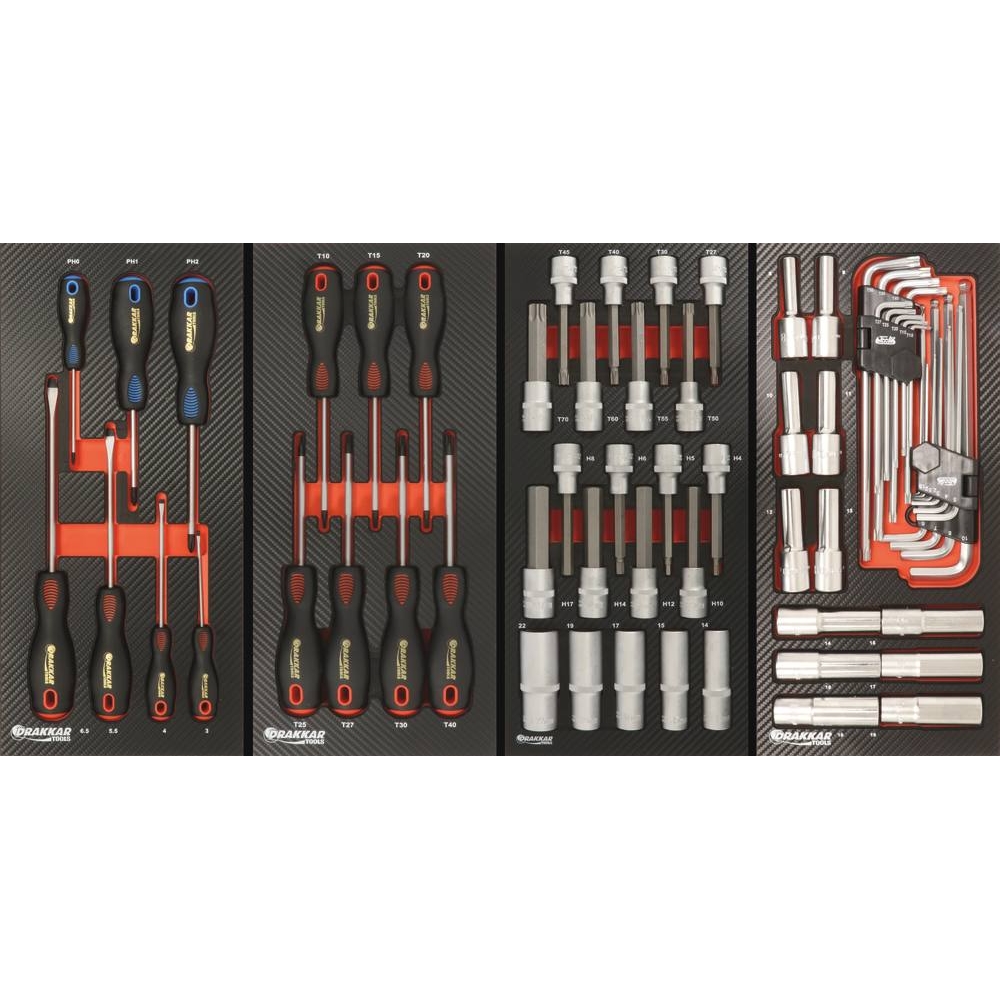 Module mousse 402x189mm carbone douilles longues 1/2" et clés mâles coudées - 31 pcs DRAKKAR TOOLS - 09868