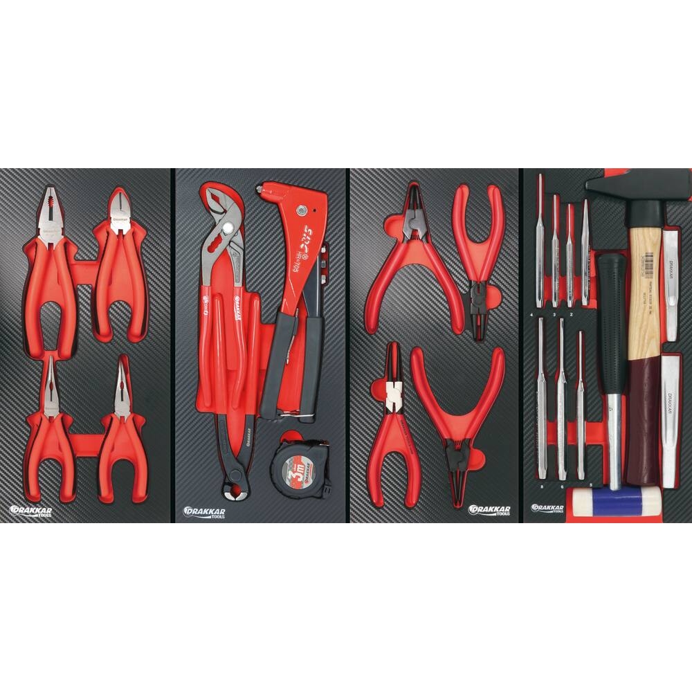 Servante d'atelier XXL 7 tiroirs composée de 170 outils PL - modules finition carbone DRAKKAR TOOLS - 25103