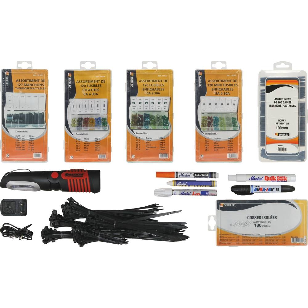 Servante d'atelier 7 tiroirs et 2 portes latérales composée de 69 outils + consommables - modules finition carbone DRAKKAR TOOLS - 25105
