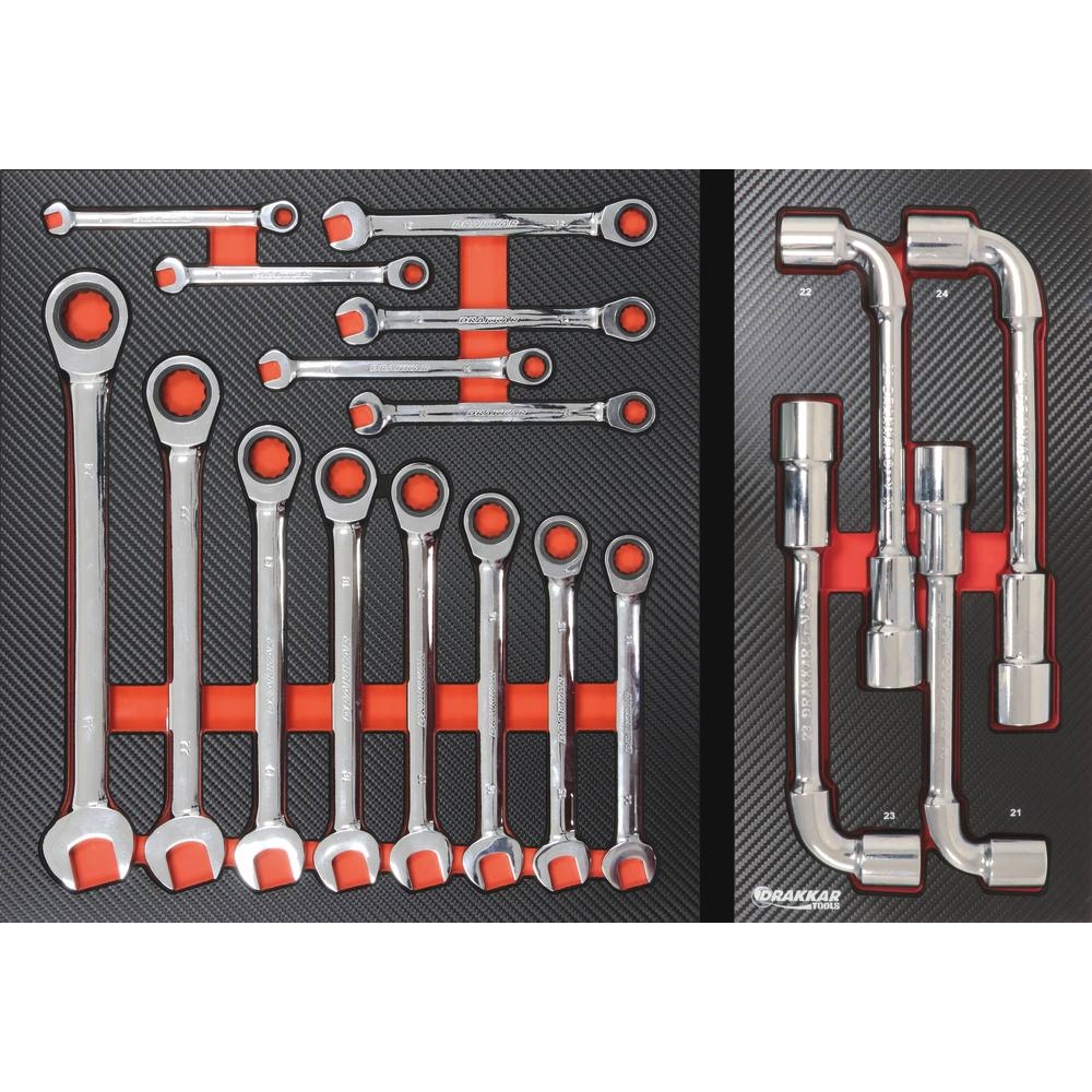 Servante d'atelier 7 tiroirs composée de 170 outils - modules finition carbone DRAKKAR TOOLS - 25107