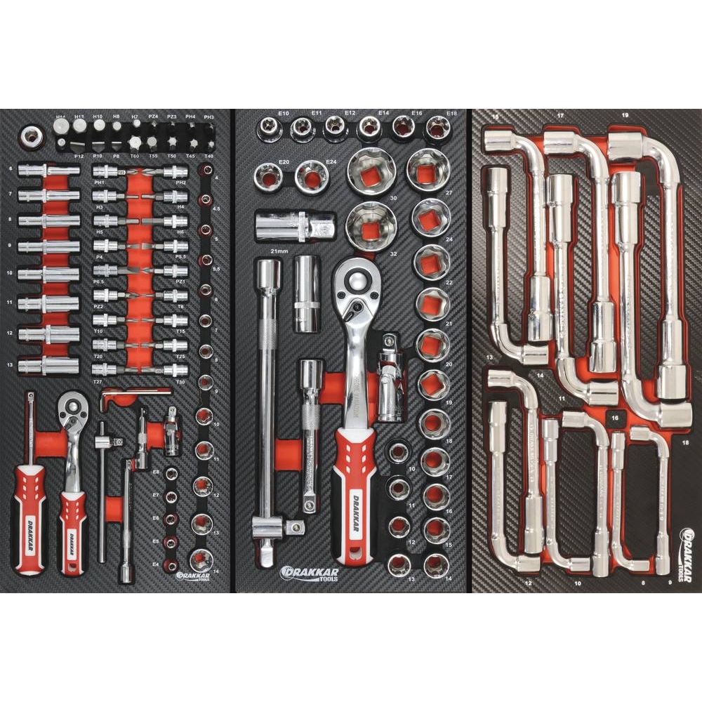 Servante d'atelier 7 tiroirs composée de 170 outils - modules finition carbone DRAKKAR TOOLS - 25110
