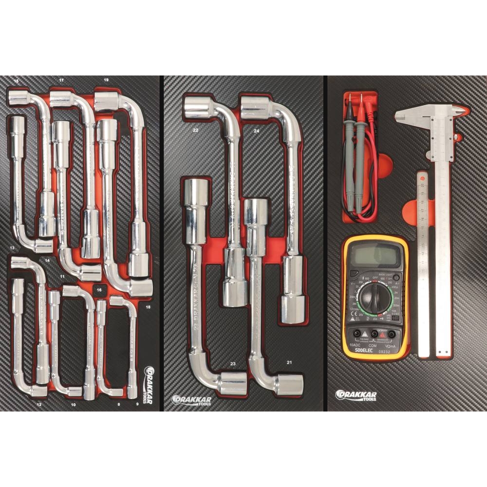 Servante d'atelier 7 tiroirs composée de 234 outils - modules finition carbone DRAKKAR TOOLS - 25112