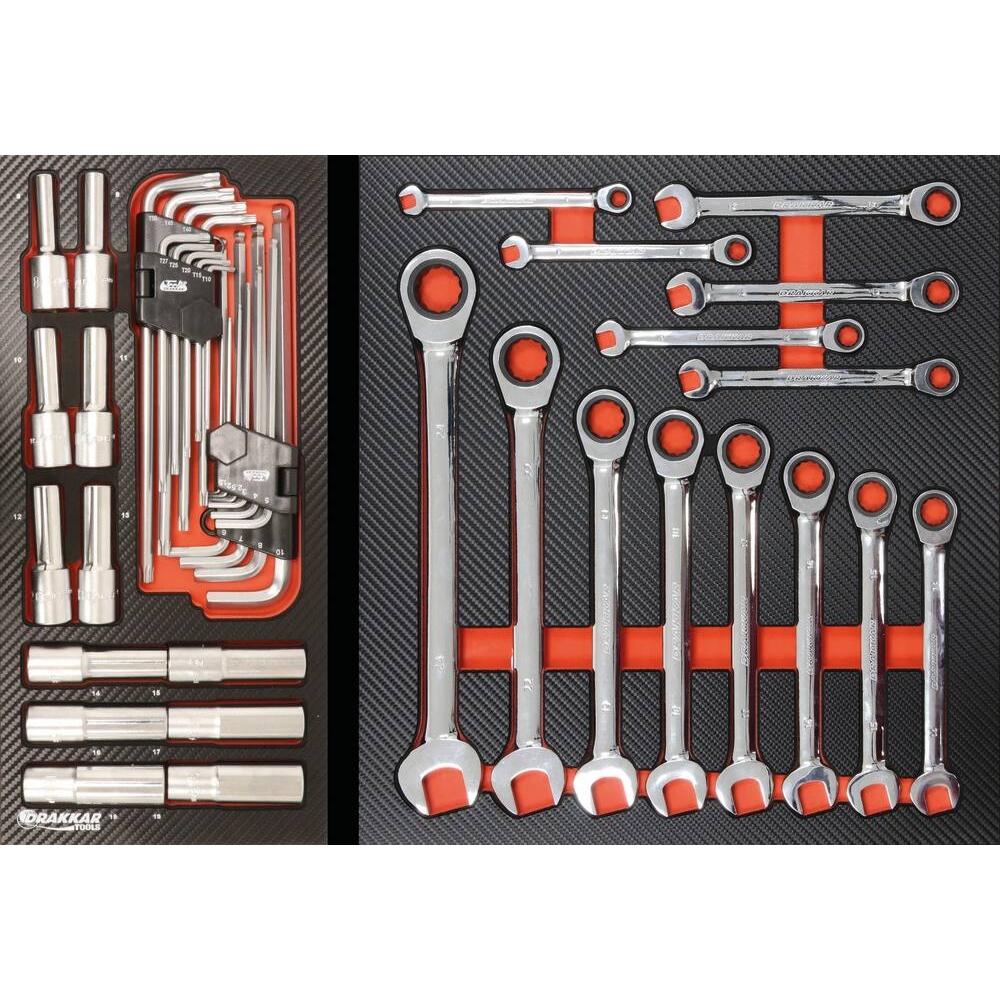 Servante d'atelier 7 tiroirs composée de 234 outils - modules finition carbone DRAKKAR TOOLS - 25112