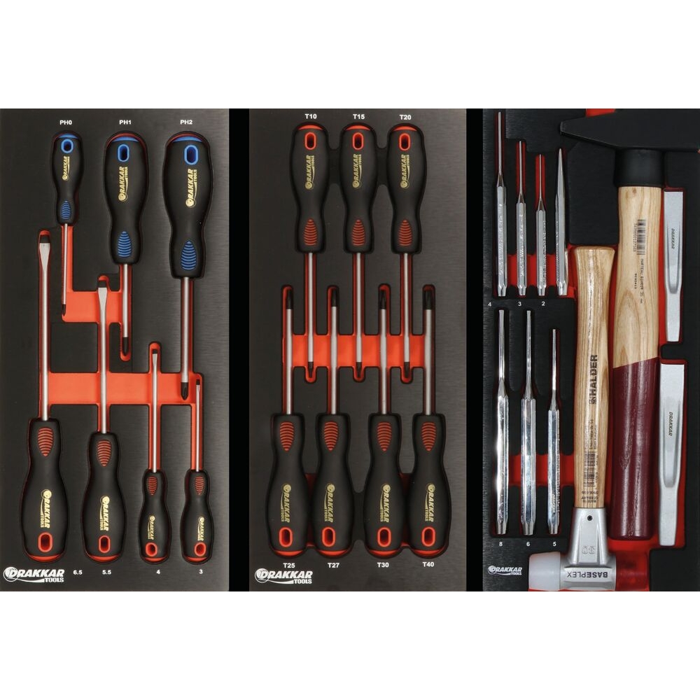 Servante d'atelier 7 tiroirs composée de 187 outils - modules finition métal DRAKKAR TOOLS - 25114