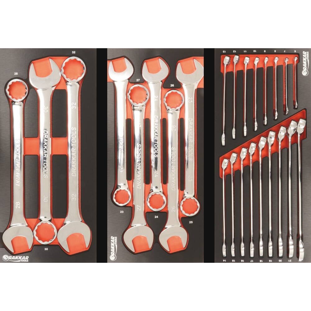 Module mousse 395x178mm métal clés mixtes 28 à 32mm - 3 pcs DRAKKAR TOOLS - 09704