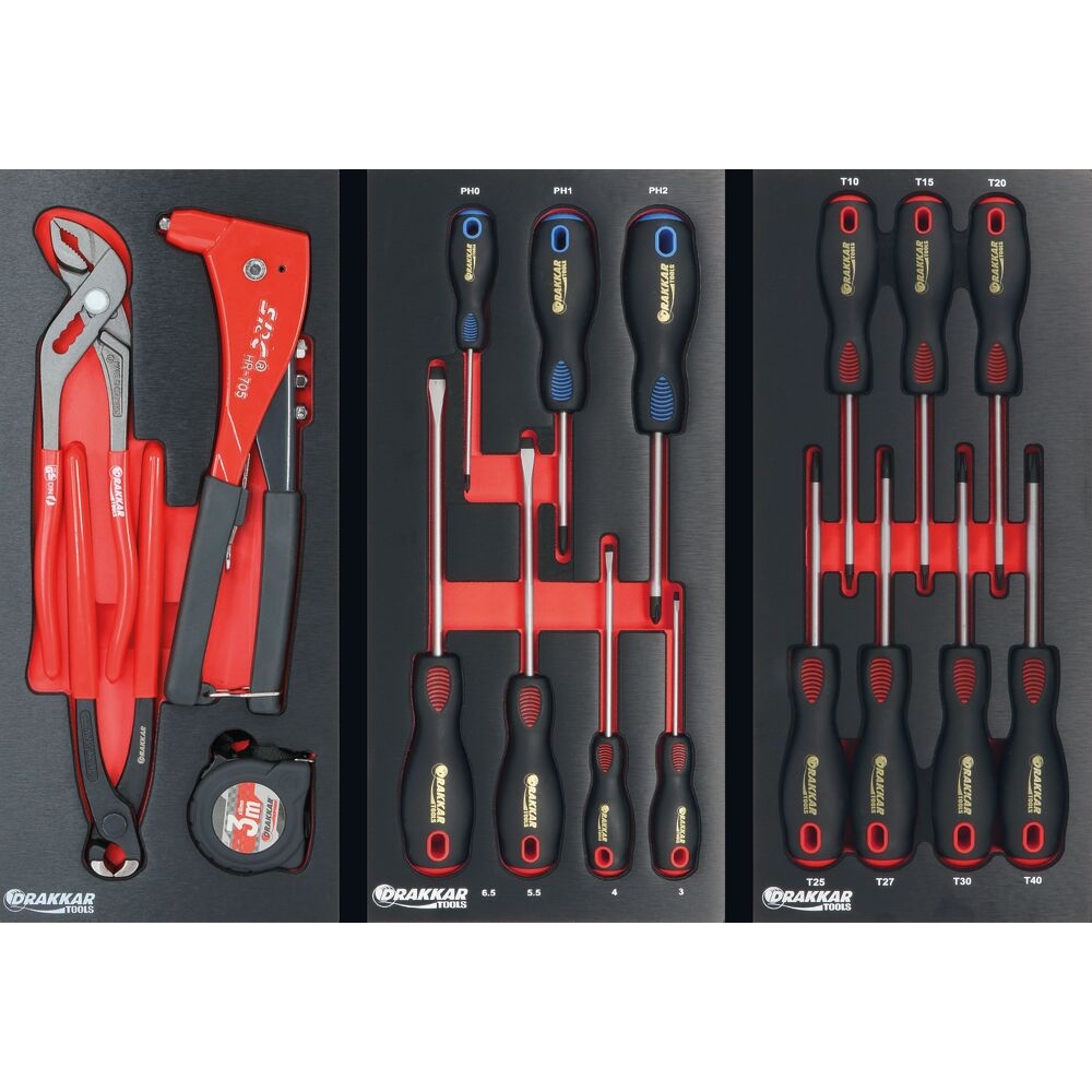 Servante d'atelier 8 tiroirs composée de 249 outils - modules finition métal DRAKKAR TOOLS - 25115