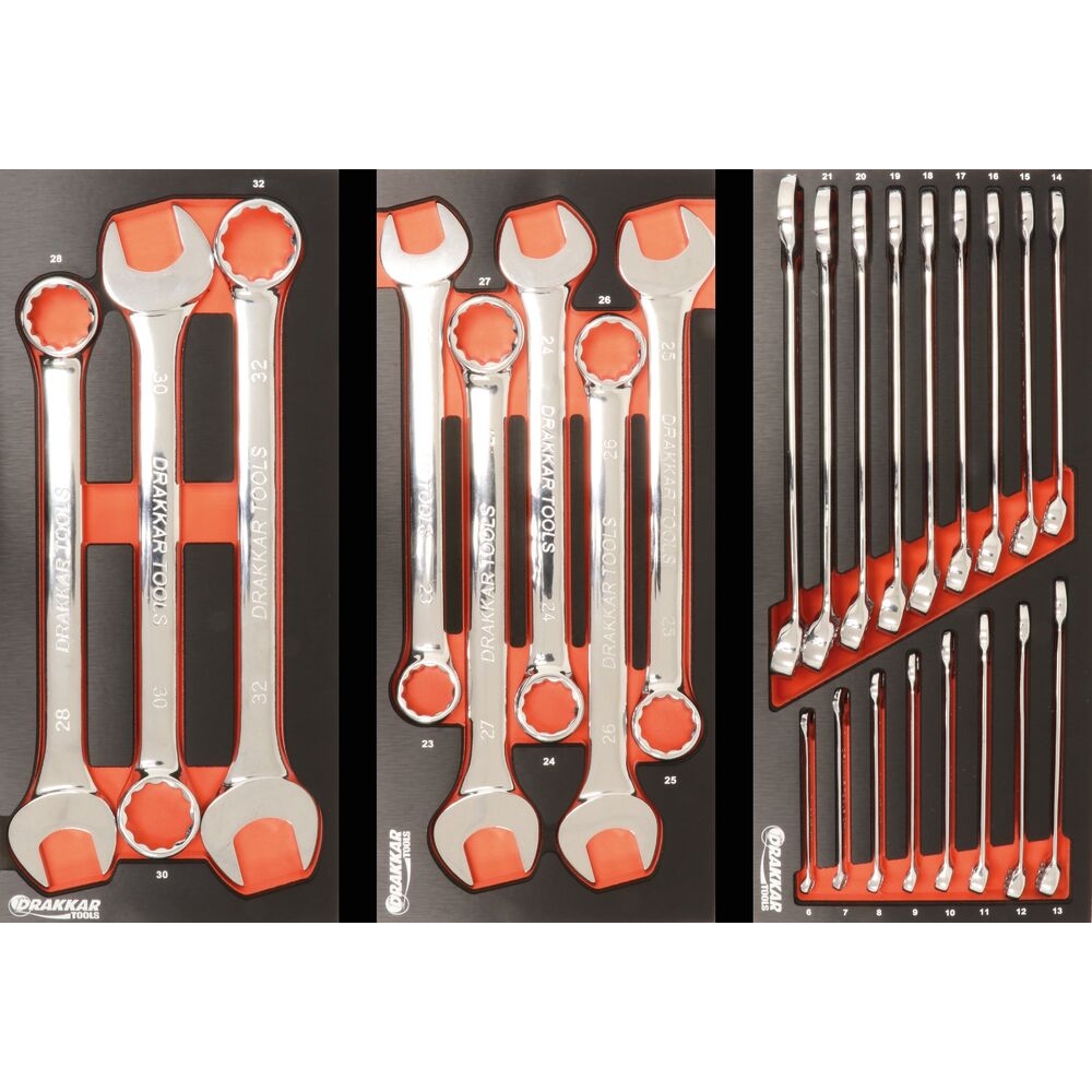Module mousse 395x178mm métal clés mixtes 28 à 32mm - 3 pcs DRAKKAR TOOLS - 09704