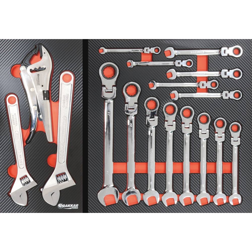 Servante d'atelier 7 tiroirs composée de 188 outils - modules finition carbone DRAKKAR TOOLS - 25118
