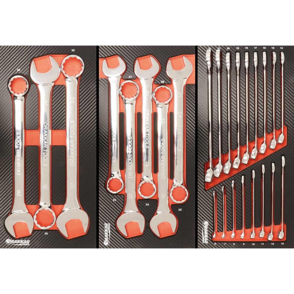Module mousse 402x189mm carbone clés mixtes 6 à 22mm - 17 pcs DRAKKAR TOOLS - 09872