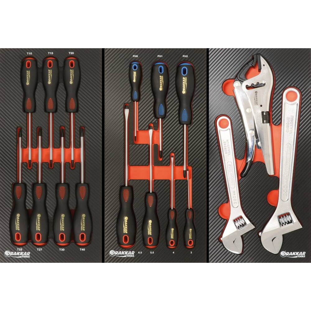 Servante d'atelier 7 tiroirs composée de 191 outils - modules finition carbone DRAKKAR TOOLS - 25120