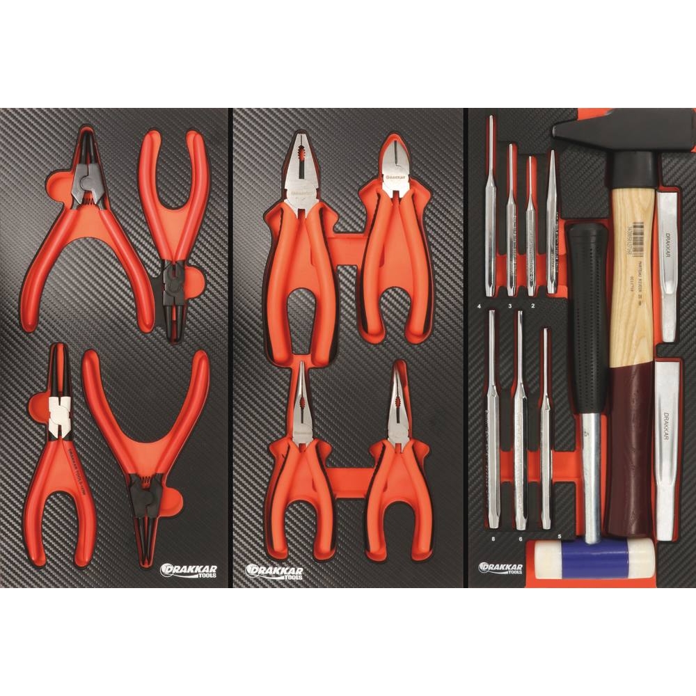 Servante d'atelier 7 tiroirs composée de 235 outils - modules finition carbone DRAKKAR TOOLS - 25122