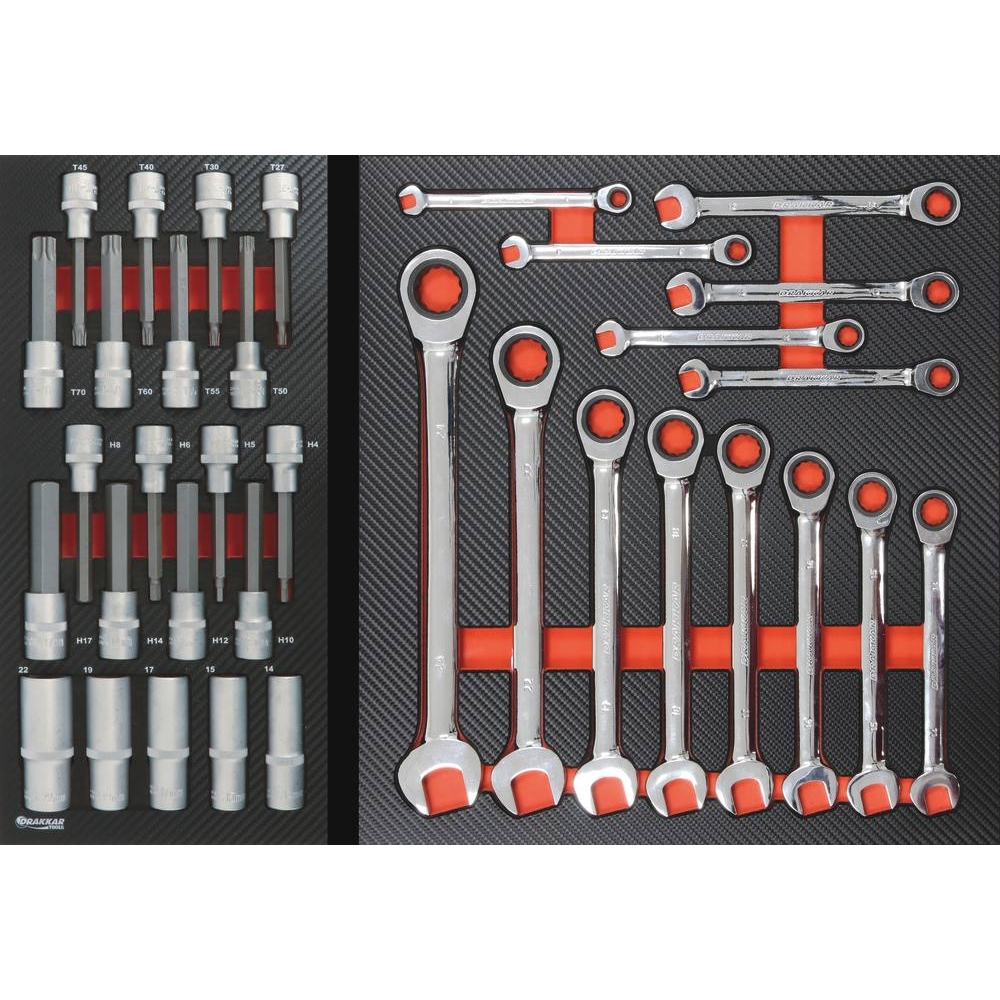 Servante d'atelier 7 tiroirs composée de 235 outils - modules finition carbone DRAKKAR TOOLS - 25122