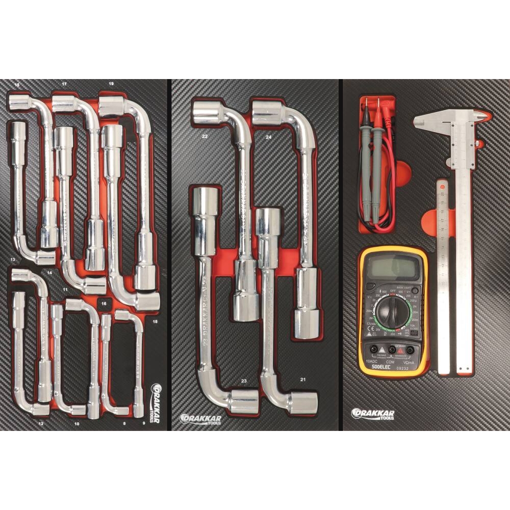 Servante d'atelier 7 tiroirs composée de 235 outils - modules finition carbone DRAKKAR TOOLS - 25123