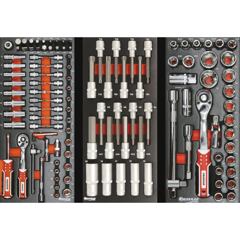 Servante d'atelier 8 tiroirs composée de 263 outils PL - modules finition métal DRAKKAR TOOLS - 25124