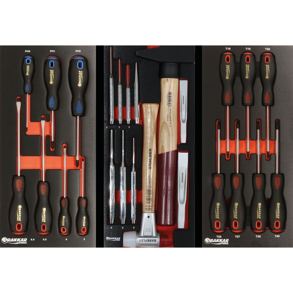 Servante d'atelier 8 tiroirs composée de 263 outils PL - modules finition métal DRAKKAR TOOLS - 25124