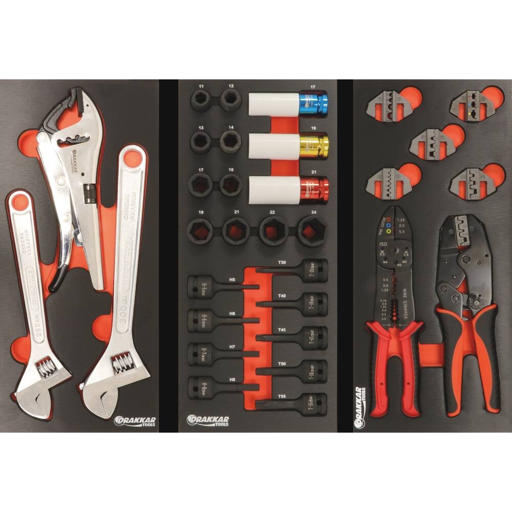Servante d'atelier 8 tiroirs composée de 263 outils PL - modules finition métal DRAKKAR TOOLS - 25124