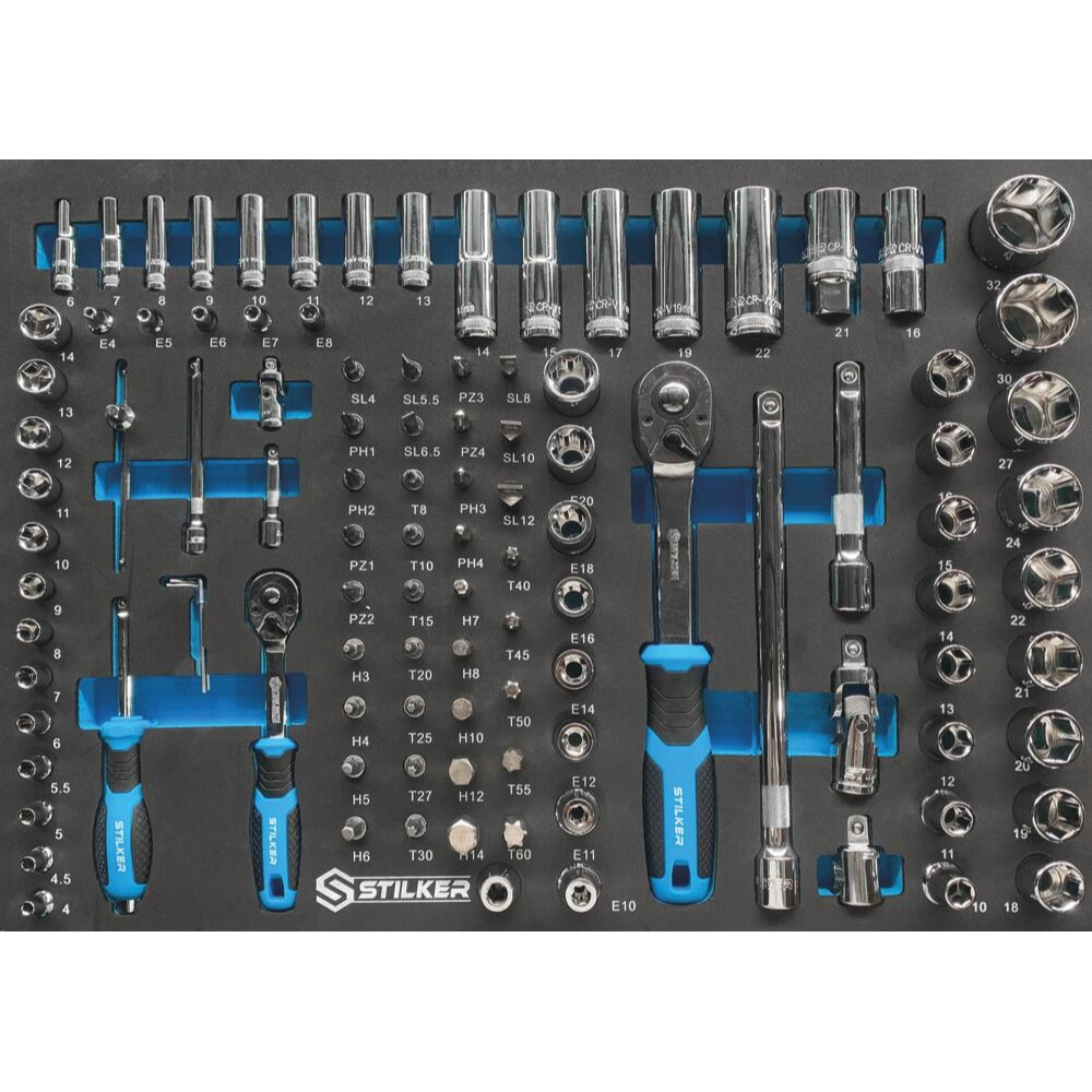 SERVANTE 5 TIROIRS 09146 + 3 TIROIRS OUTILS - 152 OUTILS - STILKER - 25130