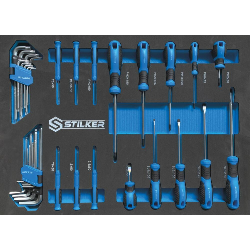 SERVANTE 5 TIROIRS 09146 + 3 TIROIRS OUTILS - 152 OUTILS - STILKER - 25130