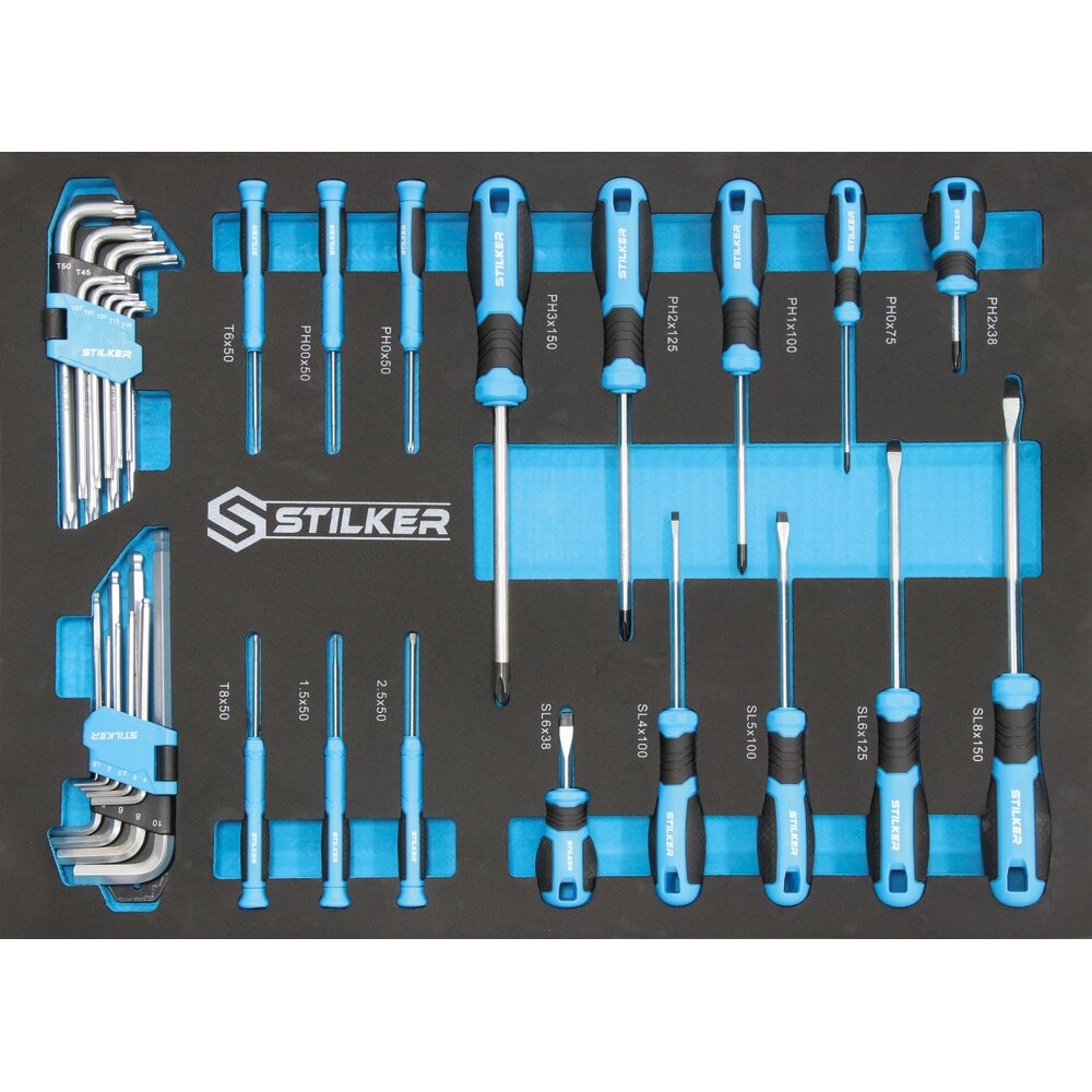 Servante d'atelier 5 tiroirs composée de 153 outils - modules mousses STILKER - 25130