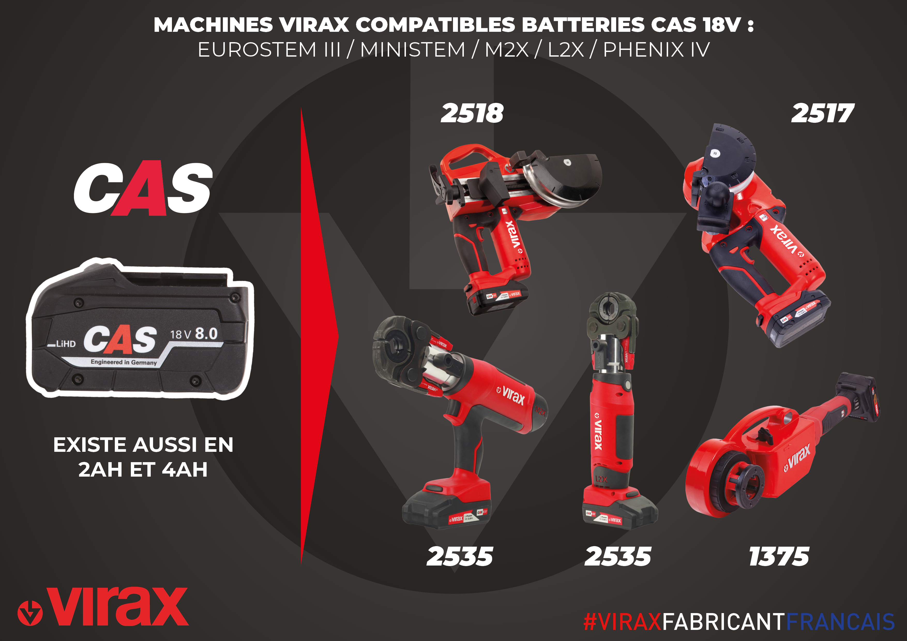 Batterie 18V 2,0Ah Li-Ion power CAS VIRAX - 253540