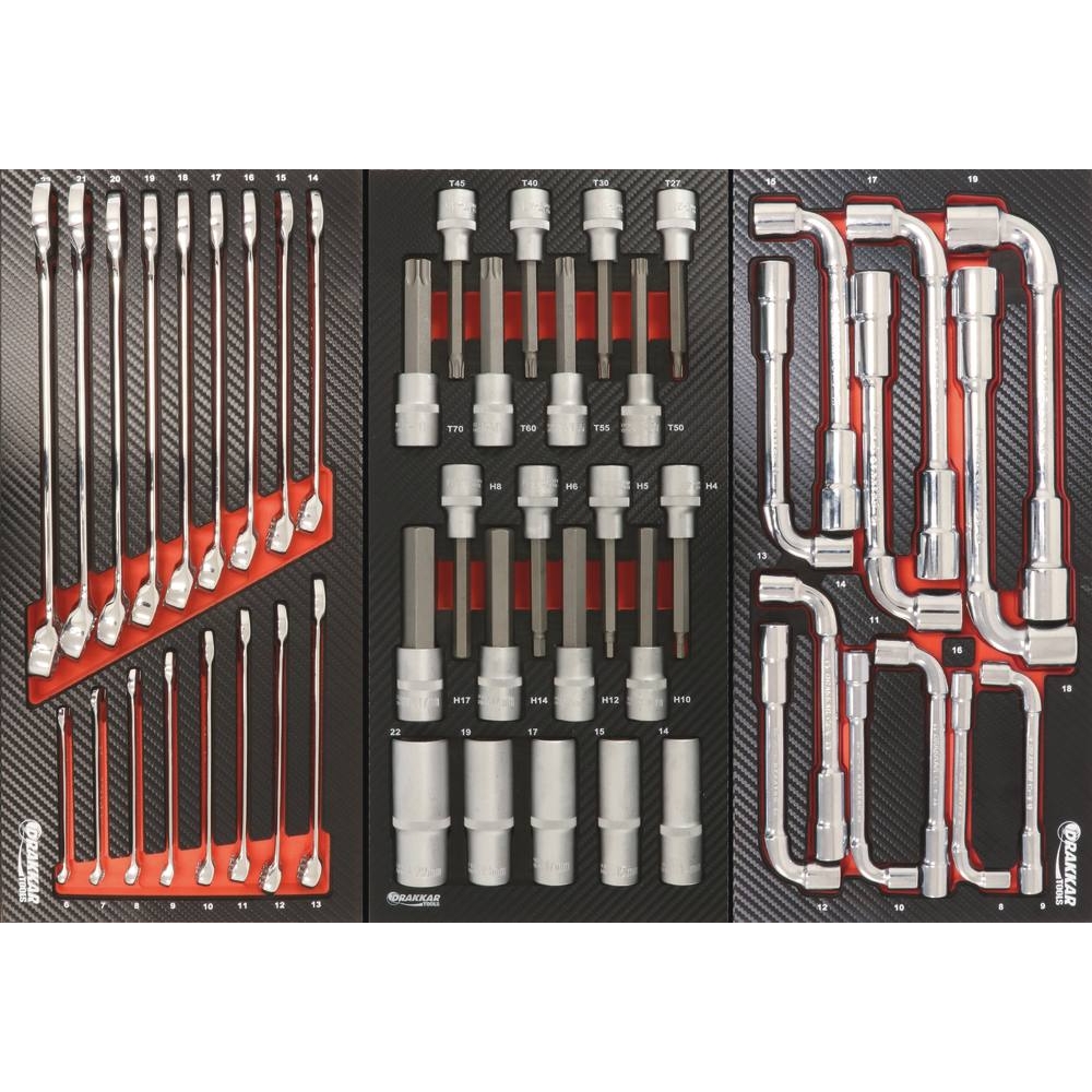 Module mousse 402x189mm carbone clés à pipe 8 à 19mm - 12 pcs DRAKKAR TOOLS - 09873