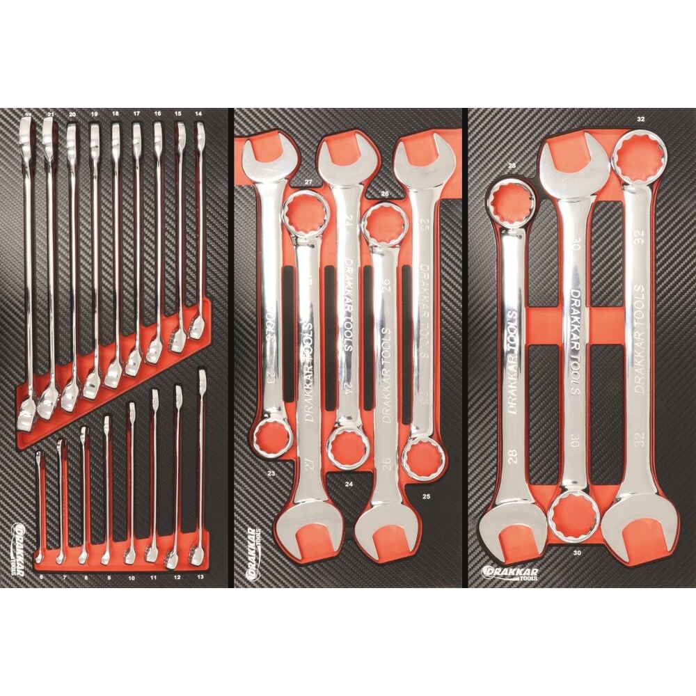 Module mousse 402x189mm carbone clés mixtes 28 à 32mm - 3 pcs DRAKKAR TOOLS - 09870