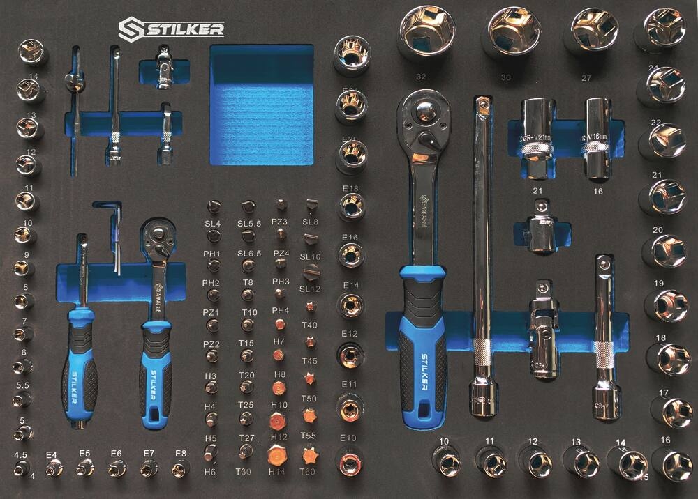 Servante d'atelier 7 tiroirs STILKER 147 outils - modules mousses - 25128